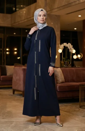 عباية مزينة بسحاب 71181-01 لون كحلي 71181-01