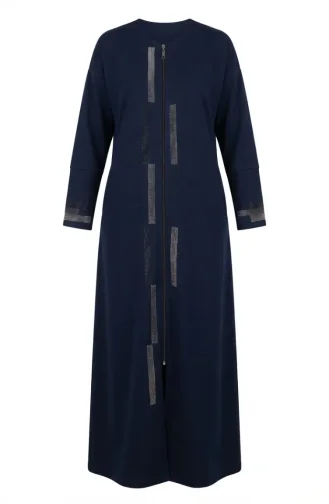 عباية مزينة بسحاب 71181-01 لون كحلي 71181-01