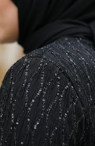 فستان سهرة أسود مزين بالترتر بمقاسات كبيرة للحجاب 6262-01 6262-01