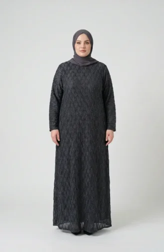 Büyük Beden Pul Payetli Tesettür Abiye Elbise 6262-05 Füme