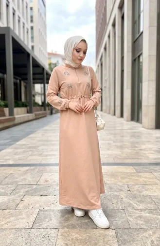 Robe Beige à Fermeture éclair Et Détails En Pierre 71066-01 71066-01