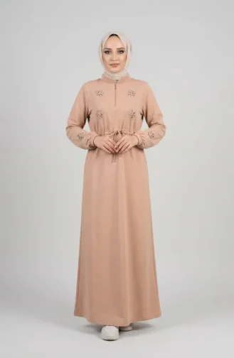 Robe Beige à Fermeture éclair Et Détails En Pierre 71066-01 71066-01