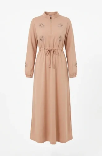 Robe Beige à Fermeture éclair Et Détails En Pierre 71066-01 71066-01