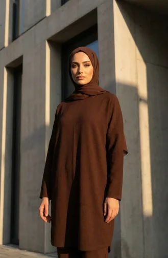 Rahat Kesim Mevsimlik Tunik Iç Göstermez Büyük Beden Tunik Anne Tunik 8766-02 Kahverengi