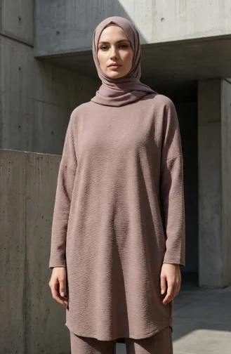Rahat Kesim Mevsimlik Tunik Iç Göstermez Büyük Beden Tunik Anne Tunik 8766-06 Sütlü kahve