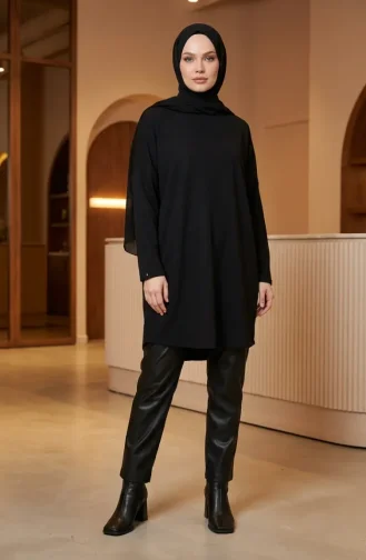 تونيك موسمي بقصة مريحة، غير شفاف، تونيك بمقاسات كبيرة، تونيك للأمهات 8766-A01 أسود 8766-A01