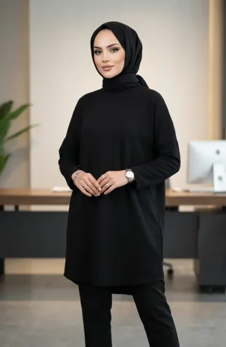 تونيك موسمي بقصة مريحة، غير شفاف، تونيك بمقاسات كبيرة، تونيك للأمهات 8766-A01 أسود 8766-A01