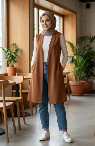Plus Size Seizoensgebonden Basic Vest Moedervest 8747B-01 Tan 8747B-01