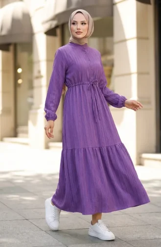 Kleid Mit Halber Knopfleiste Und Kordelzug In Der Taille 0183-06 Flieder 0183-06