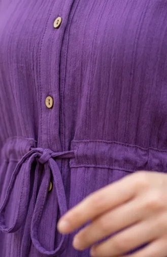 Kleid Mit Halber Knopfleiste Und Kordelzug In Der Taille 0183-06 Flieder 0183-06