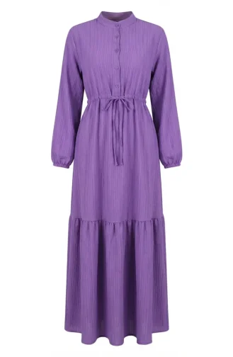 Kleid Mit Halber Knopfleiste Und Kordelzug In Der Taille 0183-06 Flieder 0183-06