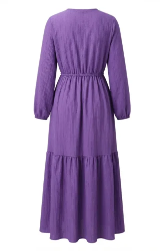 Kleid Mit Halber Knopfleiste Und Kordelzug In Der Taille 0183-06 Flieder 0183-06