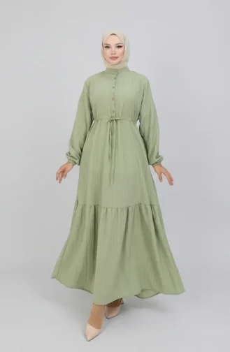 Halbgeknöpftes Kleid Mit Gürtel In Der Taille 0183-07 Hellgrün 0183-07