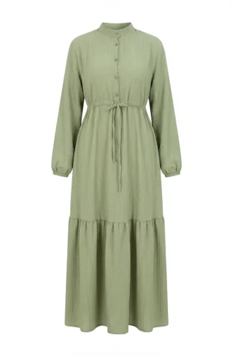 Halbgeknöpftes Kleid Mit Gürtel In Der Taille 0183-07 Hellgrün 0183-07