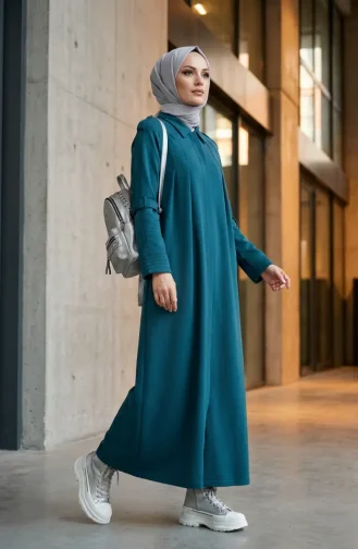 Two-Thread Zippered Sporty Abaya 71170-04 Petrol 71170-04
