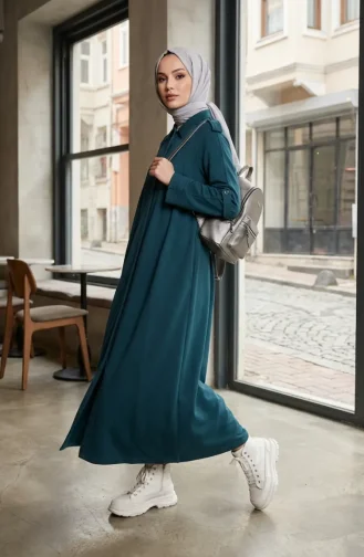 Two-Thread Zippered Sporty Abaya 71170-04 Petrol 71170-04