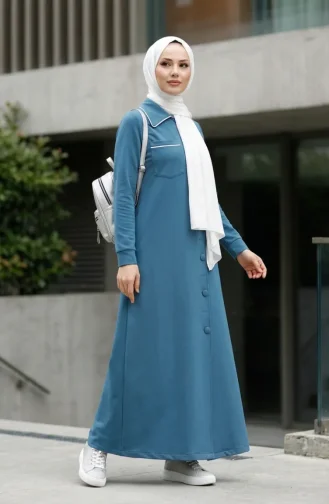Two-Thread Buttoned Abaya 71176-02 Petrol 71176-02