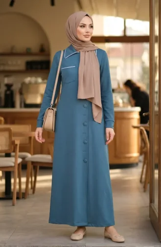 Two-Thread Buttoned Abaya 71176-02 Petrol 71176-02