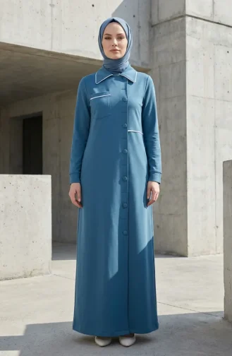 Two-Thread Buttoned Abaya 71176-02 Petrol 71176-02