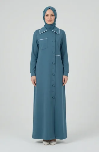 Two-Thread Buttoned Abaya 71176-02 Petrol 71176-02