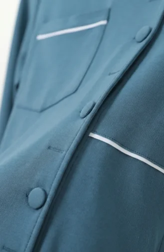 Two-Thread Buttoned Abaya 71176-02 Petrol 71176-02