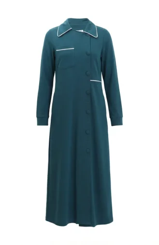 عباية بأزرار مزدوجة الخيوط 71176-03 لون بترولي داكن 71176-03