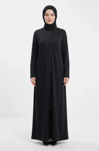 Zippered Embellished Abaya 71179-01 Navy Blue 71179-01