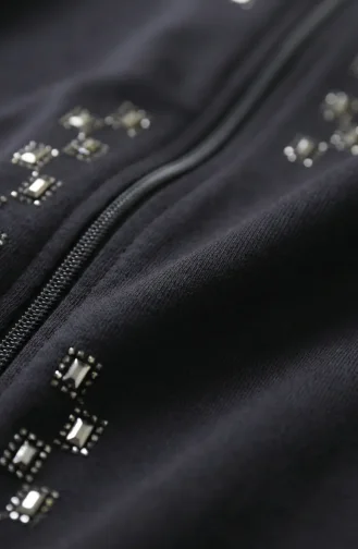 Zippered Embellished Abaya 71179-01 Navy Blue 71179-01