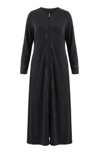 Zippered Embellished Abaya 71179-01 Navy Blue 71179-01