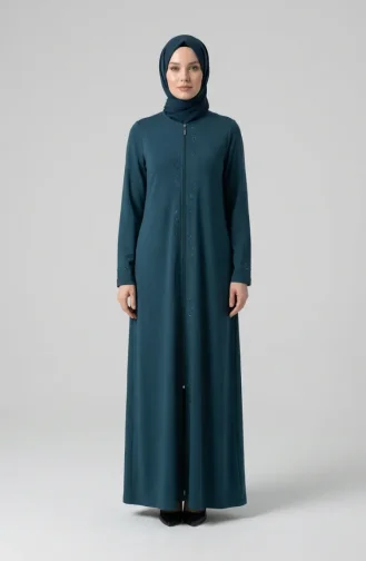 Zippered Embellished Abaya 71179-02 Petrol 71179-02