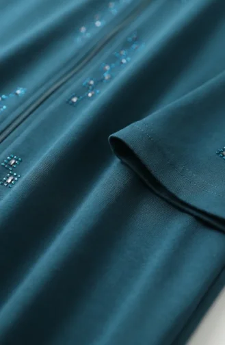 Zippered Embellished Abaya 71179-02 Petrol 71179-02