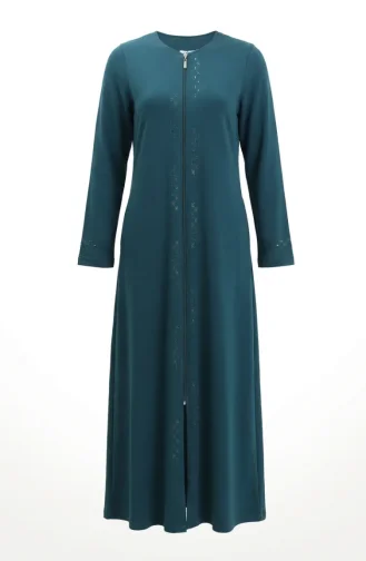 Zippered Embellished Abaya 71179-02 Petrol 71179-02