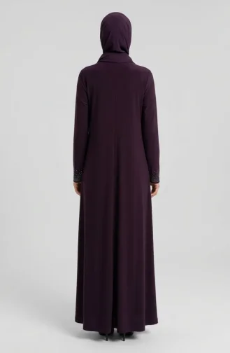 Fermuarlı Taşlı Ferace 71179-03 Mürdüm