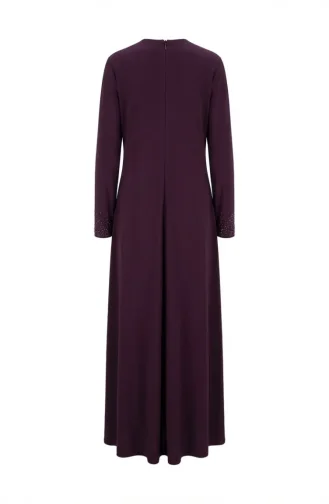Fermuarlı Taşlı Ferace 71179-03 Mürdüm