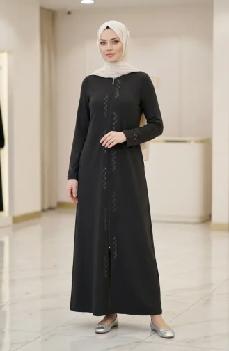 Zippered Embellished Abaya 71179-04 Black 71179-04