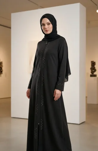 Zippered Embellished Abaya 71179-04 Black 71179-04