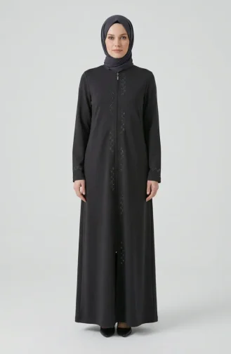 Zippered Embellished Abaya 71179-04 Black 71179-04