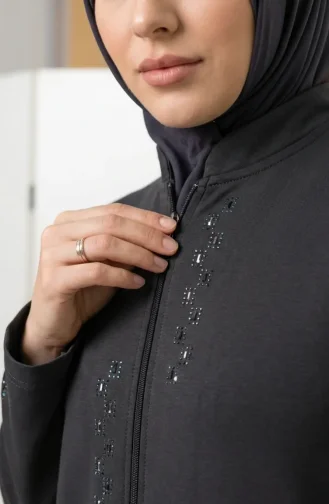 Zippered Embellished Abaya 71179-04 Black 71179-04
