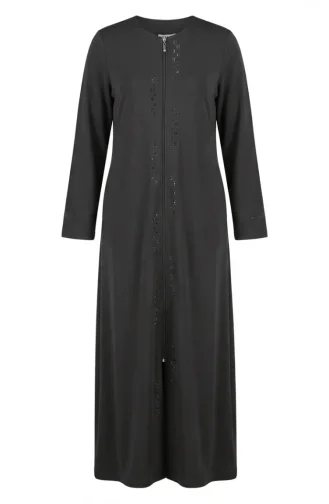 Zippered Embellished Abaya 71179-04 Black 71179-04