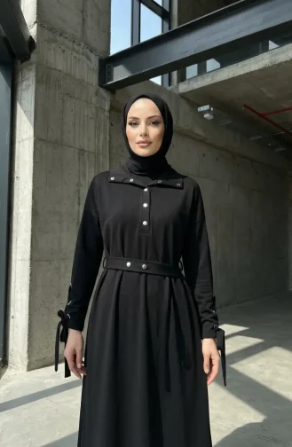 Sportkleid Mit Druckknopfleiste Und Gürtel 71183-06 Schwarz 71183-06