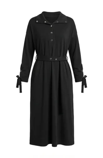 Sportkleid Mit Druckknopfleiste Und Gürtel 71183-06 Schwarz 71183-06
