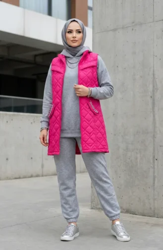 Kapitone Yelek 4949-01 Fuşya