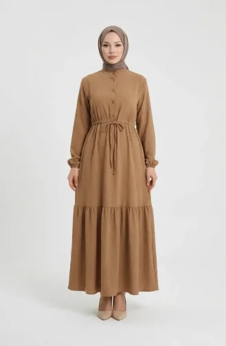 Robe Demi-boutonnée à Taille élastiquée Avec Cordon De Serrage 0183-05 Camel 0183-05