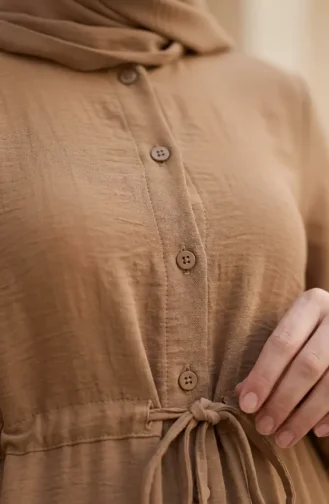 Robe Demi-boutonnée à Taille élastiquée Avec Cordon De Serrage 0183-05 Camel 0183-05