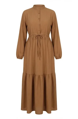 Robe Demi-boutonnée à Taille élastiquée Avec Cordon De Serrage 0183-05 Camel 0183-05