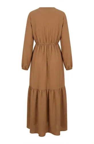 Robe Demi-boutonnée à Taille élastiquée Avec Cordon De Serrage 0183-05 Camel 0183-05