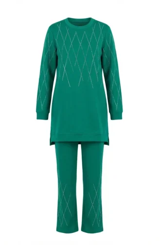 طقم رياضي مزين بخيطين 71185-02 أخضر 71185-02