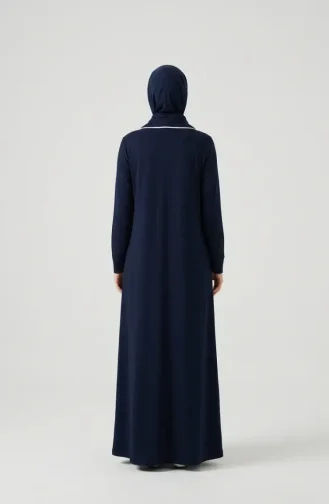 Two-Thread Buttoned Abaya 71176-06 Navy Blue 71176-06
