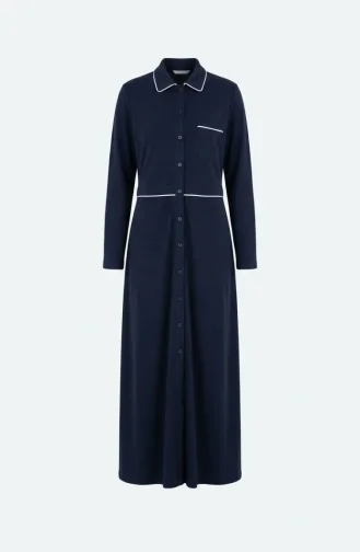 Two-Thread Buttoned Abaya 71176-06 Navy Blue 71176-06