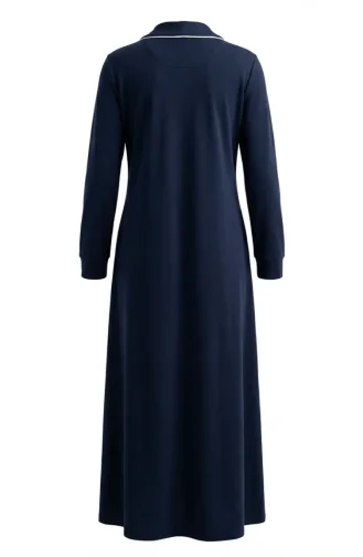 Two-Thread Buttoned Abaya 71176-06 Navy Blue 71176-06